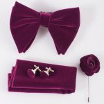 Ensemble nœud papillon violet ample avec boutons de manchette, broche et mouchoir - P91