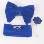 Set papion albastru amplu cu butoni, brosa, batista  cod: P88