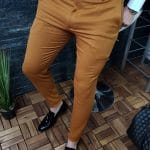 Pantalon élégant, coupe slim, marron brique - PN143