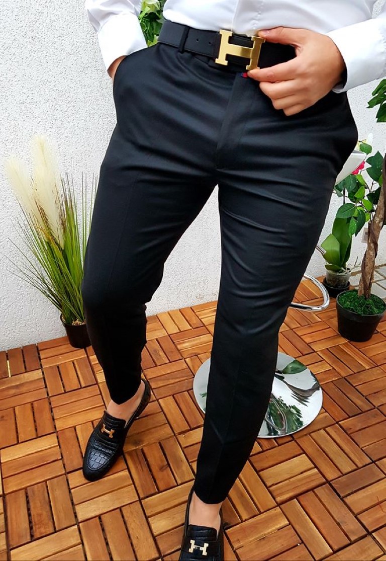 Pantalon de barbati, Slim Fit, Negru - PN20