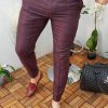 Pantaloni eleganti de barbati, Slim Fit, Bordeaux cu patratele, Conici - PN165