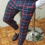 Pantalones elegantes de hombre, corte Slim Fit, cónicos, azul marino a cuadros - PN204