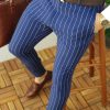 Pantaloni de bărbați, Slim Fit, Bleumarin in dungi albe, conici - PN226