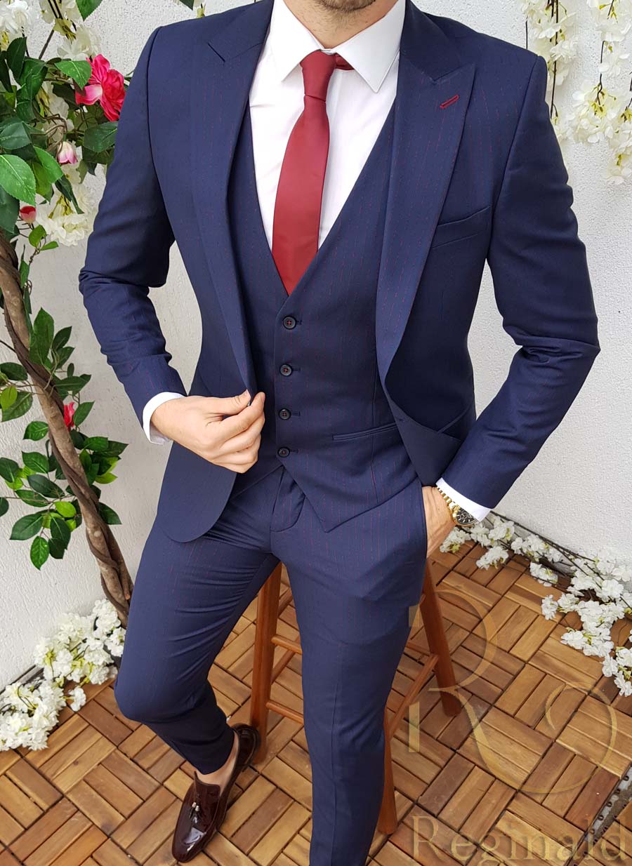 Costume homme tweed bleu marine à carreaux rouges 3 pièces style vinta –  TruClothing FR