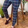 Pantaloni de bărbați, Slim Fit, Bleumarin in carouri multi-colore - PN257