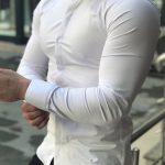 Cămașă alba de bărbați, Slim Fit, Guler tunica - CM255