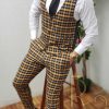 Compleu Vesta si Pantalon, galben in carouri, Slim Fit - CU3