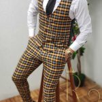 Completo giacca e pantaloni, giallo a quadri, Slim Fit - CU3