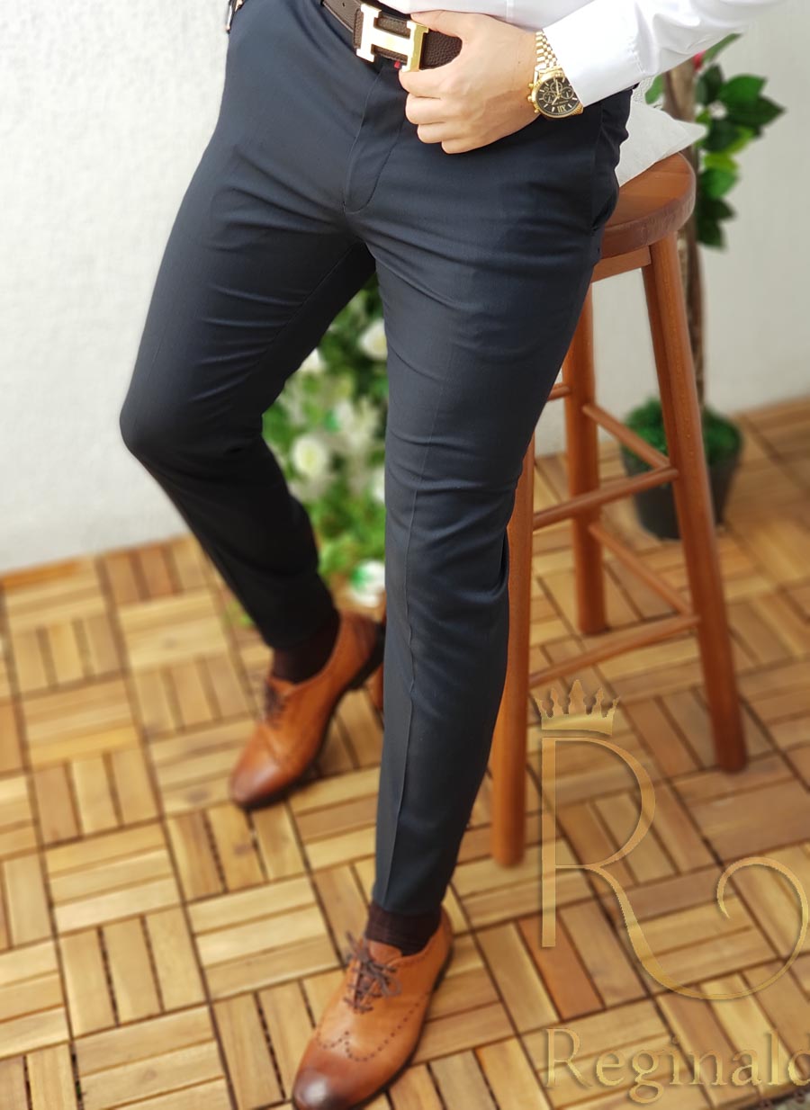 Pantaloni eleganti de barbati, Slim Fit, Bleumarin inchis, conici - PN230