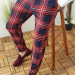 Men's trousers, Slim Fit, navy blue checked, tapered - PN266