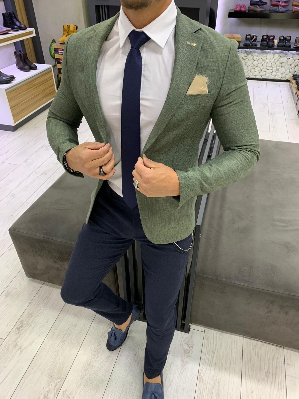 Sacou slim fit verde pal New Collection 2019 - SC162