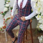 Compleu Vesta si Pantalon, Slim Fit, bleumarin in carouri - CU16
