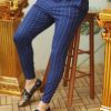 Pantaloni Slim Fit, bleumarin cu dungi, elastici si conici - PN311