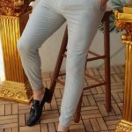 Pantaloni Slim-Fit gri deschis, conici - cod PN314