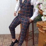 Waistcoat and trousers suit, Slim Fit, navy blue checked - CU55