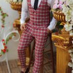 Compleu Vesta si Pantalon, Slim Fit, bordeaux in carouri - CU71
