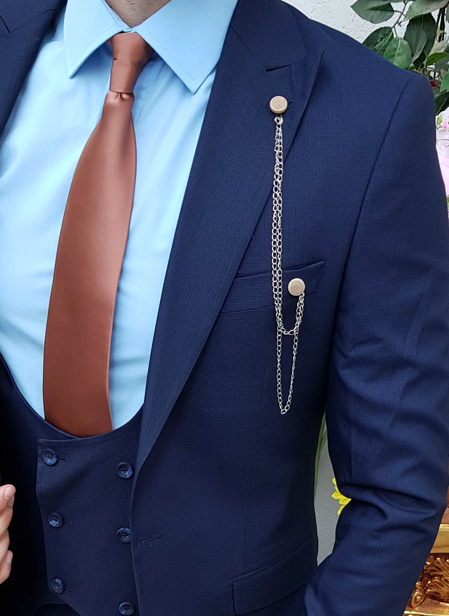 Costum de barbati, Slim Fit, Bleumarin, Sacou, Vesta si Pantalon - C1430 - imagine 3