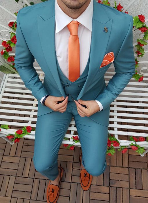 Reginald 2-button blue plaid slim fit men's suits