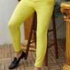 Pantaloni eleganti de barbati, Slim Fit, Galben lemon, Elastici, Conici - PN340
