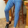 Pantaloni barbati Slim Fit, albastri cu dungi albe, conici - PN329