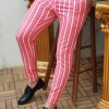 Pantaloni barbati Slim Fit, corai cu dungi albe, conici - PN328
