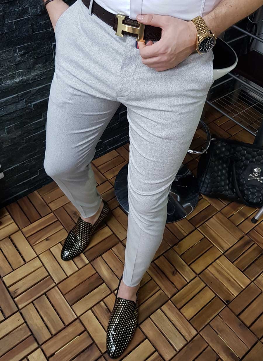 Pantaloni eleganți de bărbați, Slim Fit, Gri deschis - PN119