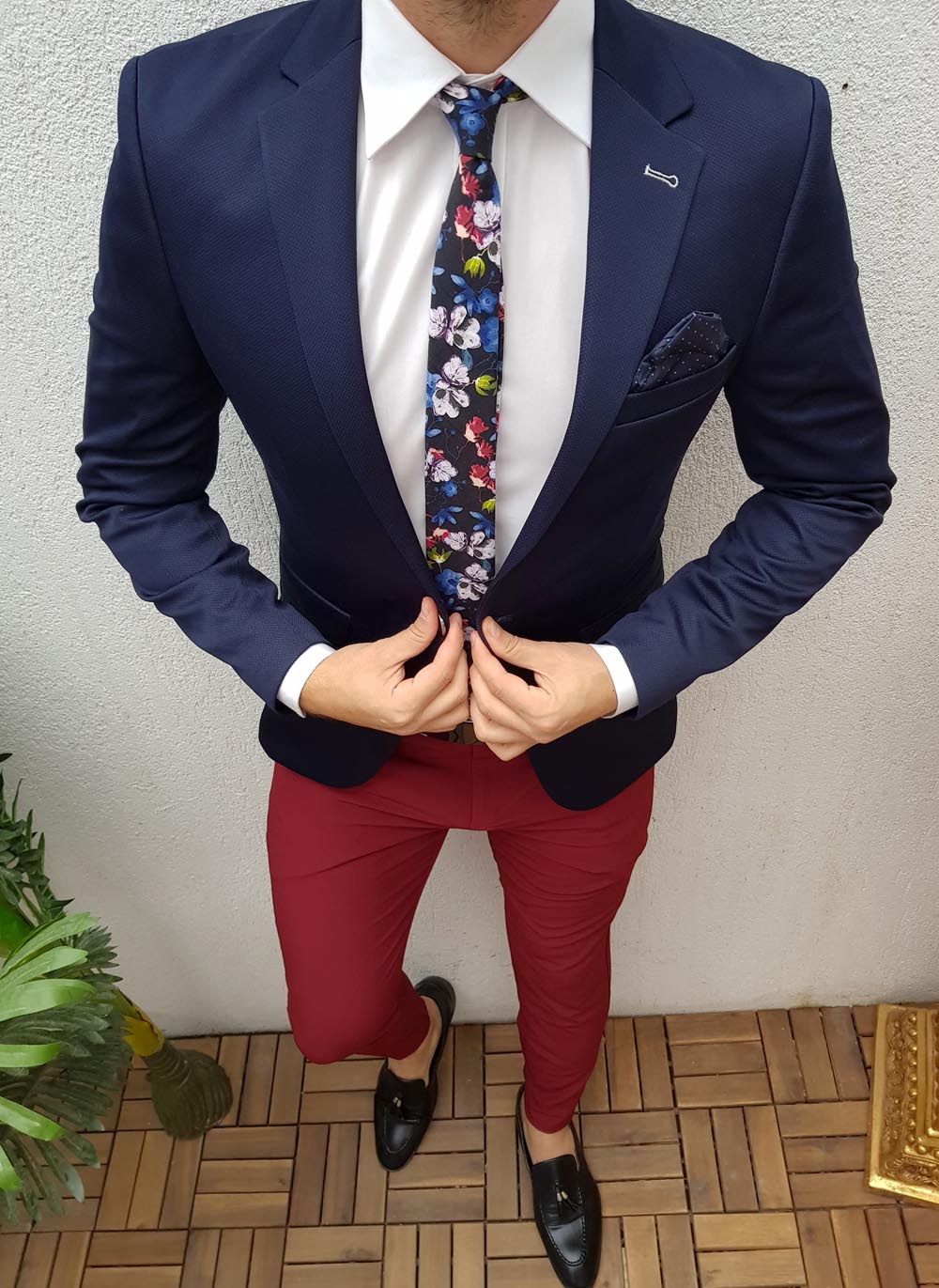 Sacou de bărbați, Slim Fit, Bleumarin texturat - SC289 - imagine 2