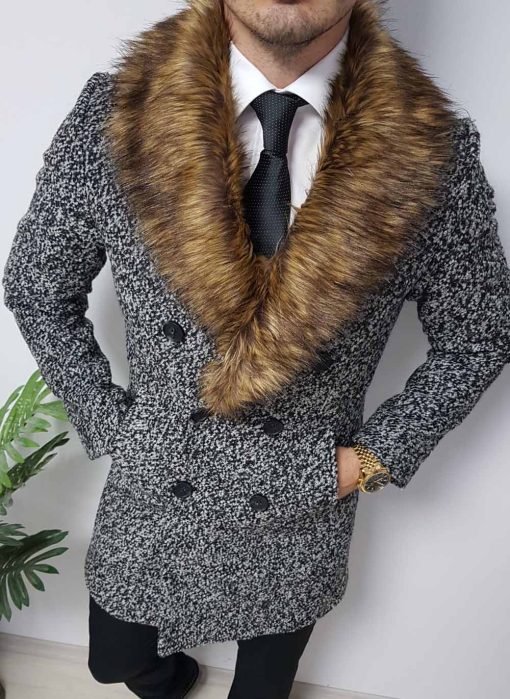 Manteau épais long pour homme coupe slim avec des boutons