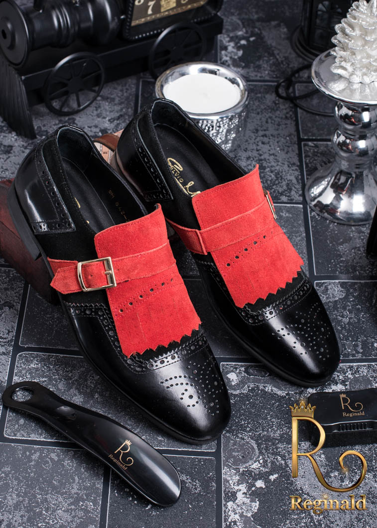 Pantofi / Loafers barbatesti din piele naturala lacuita cu franjuri rosii - P1000