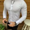 Camasa de barbati, Slim Fit, Alba cu accesoriu la guler - CM110