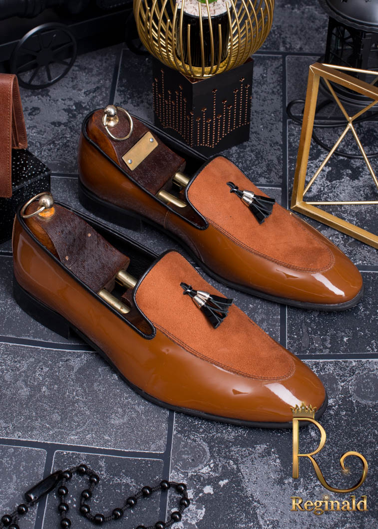 Pantofi de barbati / LOAFERS, Maro lacuiti cu piele intoarsa si ciucuri - P265 - imagine 3