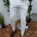 Pantalon élégant pour homme, coupe slim, blanc ivoire - PN144