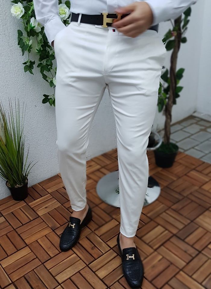 Pantaloni eleganti barbati, Slim Fit, Albi - PN144