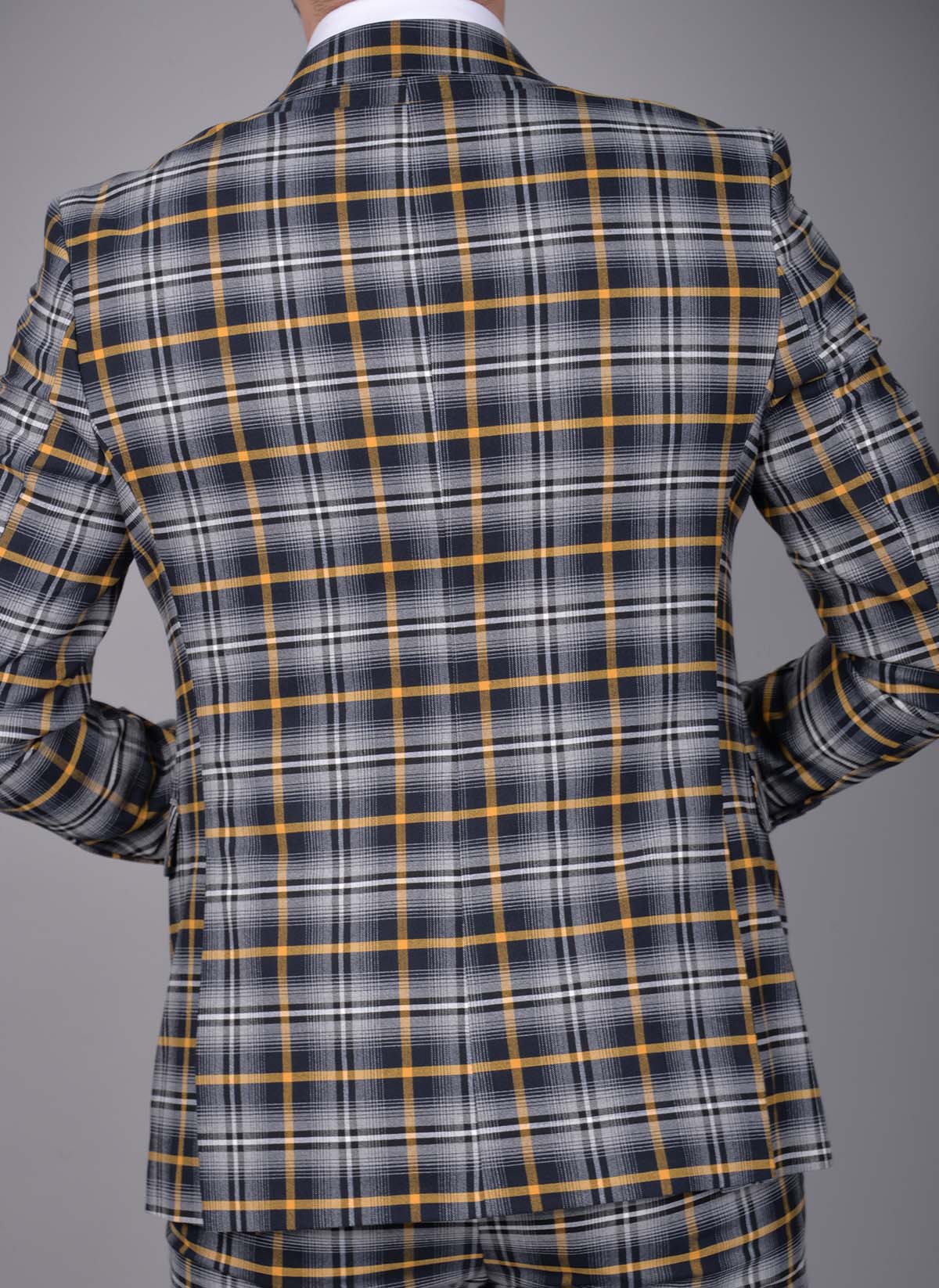 Costum in carouri de barbati slim fit: Sacou, Vesta, Pantalon - C1521 - imagine 3