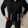 Bluza neagra, tip hanorac, cu fermoar pe mijloc, Slim Fit - BZ130