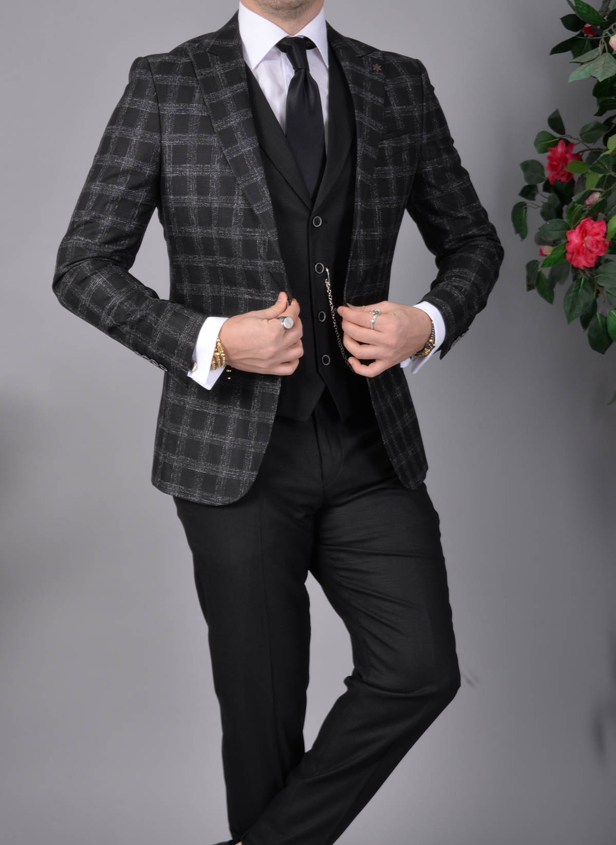 Men's Slim Fit Single Breasted Check Suit Jacket | Boohoo UK