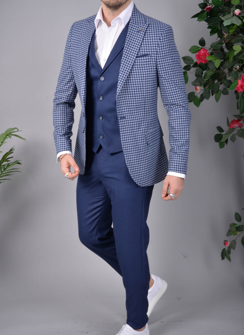 Costum de barbati, Slim Fit, Bleumarin, Sacou, Vesta si Pantalon - C1527 - imagine 4