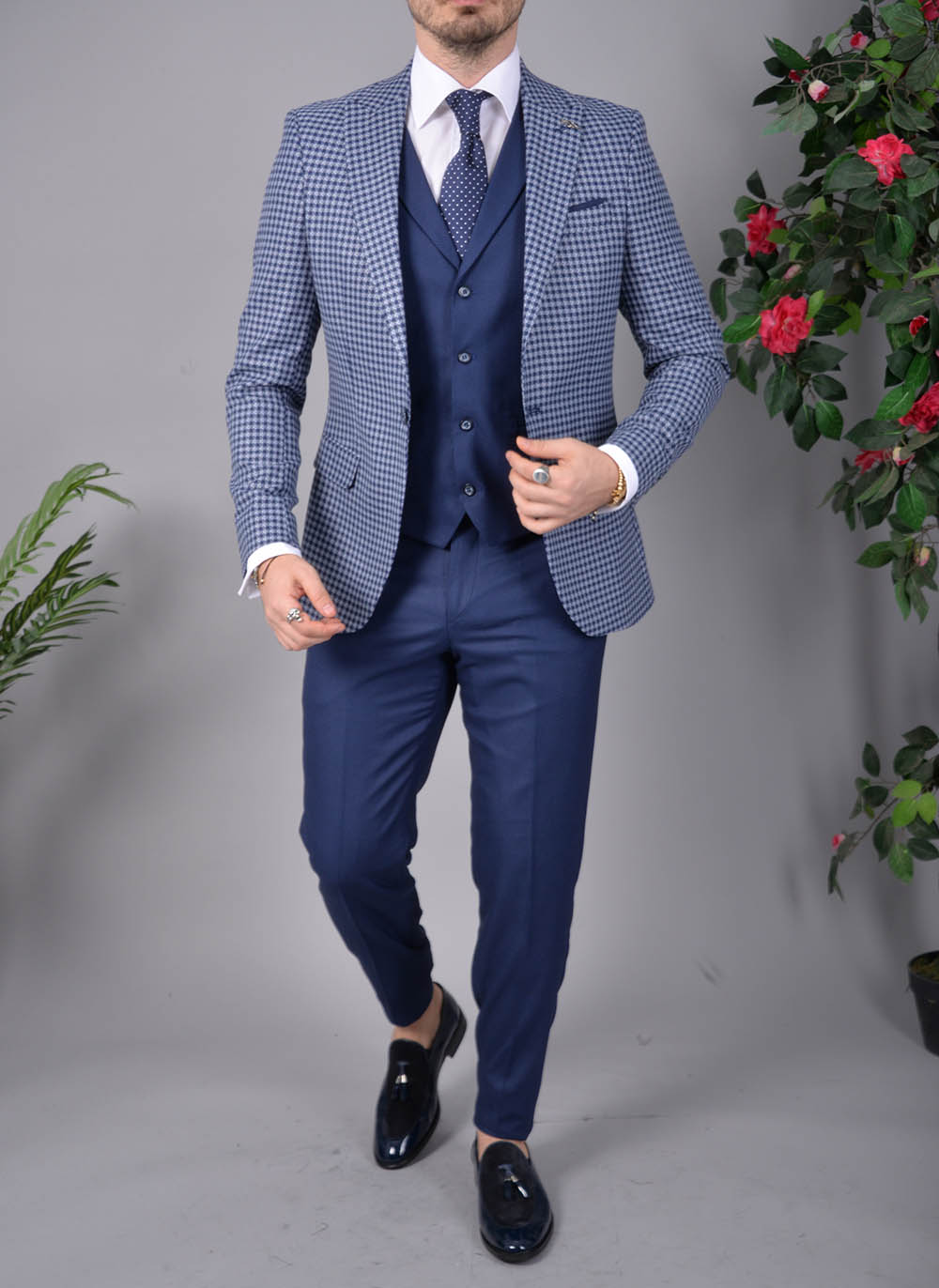 Costum de barbati, Slim Fit, Bleumarin, Sacou, Vesta si Pantalon - C1527 - imagine 14