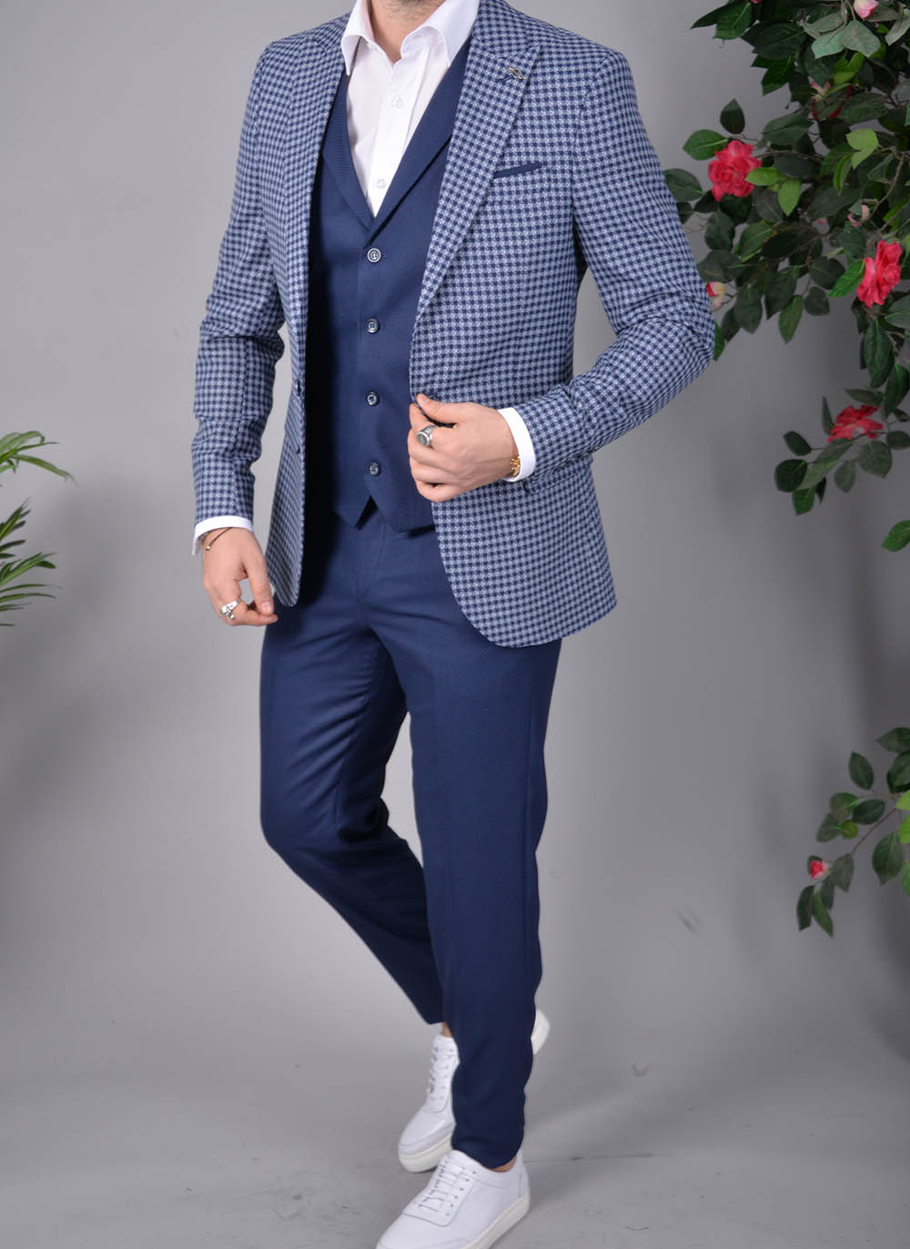 Costum de barbati, Slim Fit, Bleumarin, Sacou, Vesta si Pantalon - C1527 - imagine 5