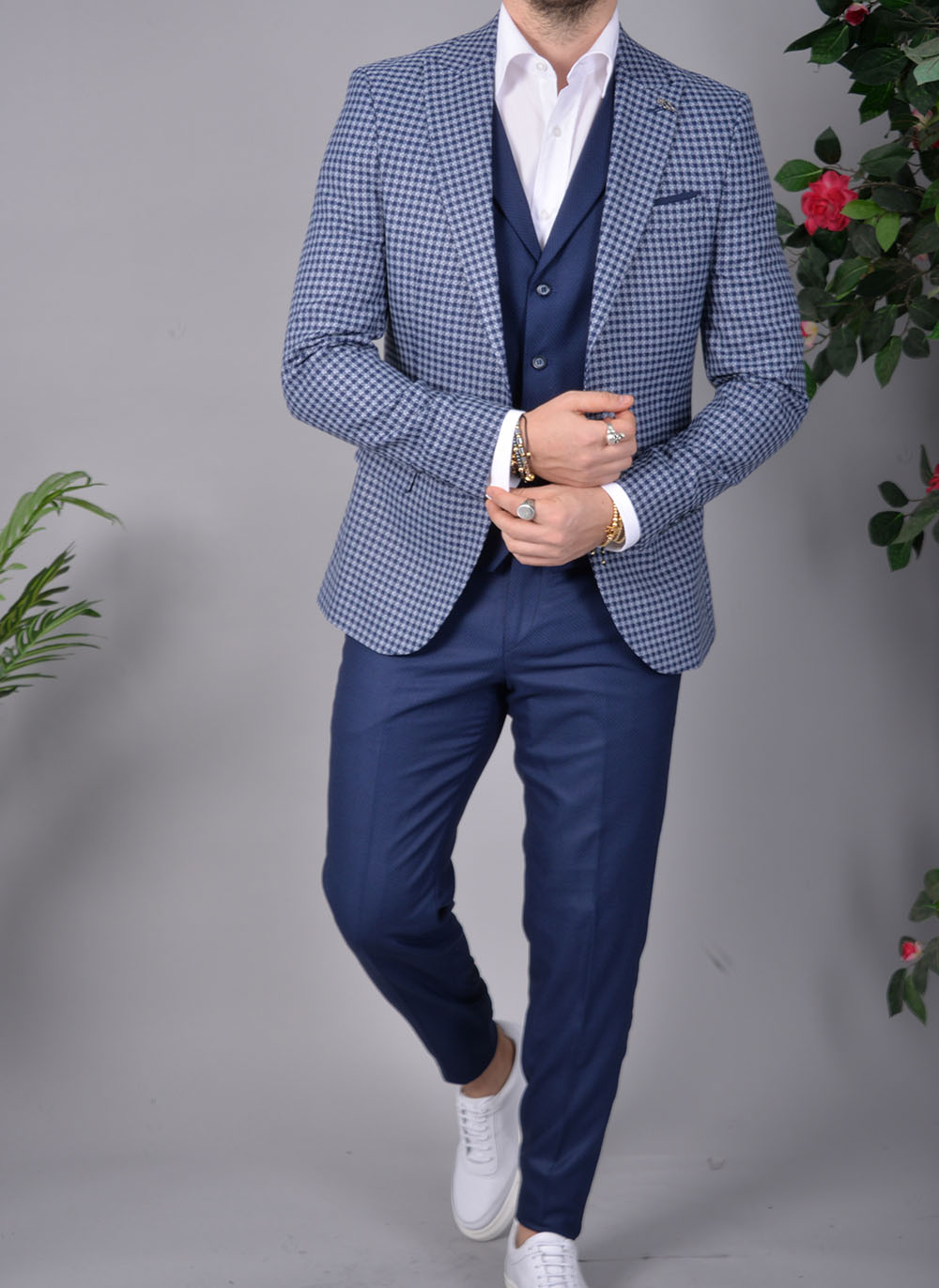 Costum de barbati, Slim Fit, Bleumarin, Sacou, Vesta si Pantalon - C1527 - imagine 8