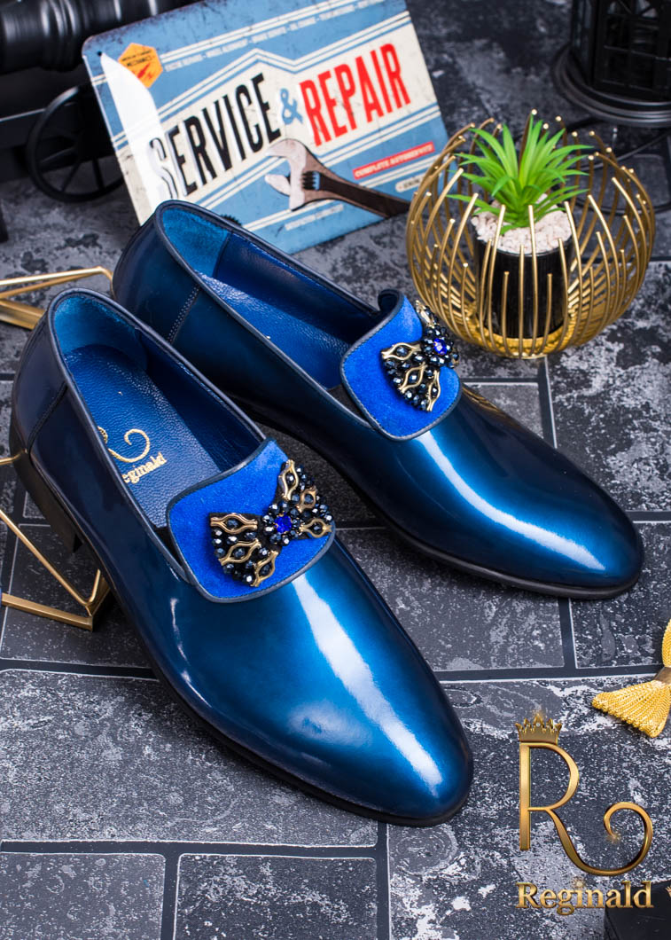 Pantofi Loafers de gala lacuiti albastru marin Reginald - P1142