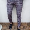 Pantaloni de barbati, Slim Fit, bleu pal patratele roz - PN382