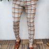 Pantaloni de barbati, Slim Fit,  bej in dungi maro - PN383