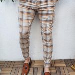 Men's trousers, Slim Fit, beige with brown stripes - PN383