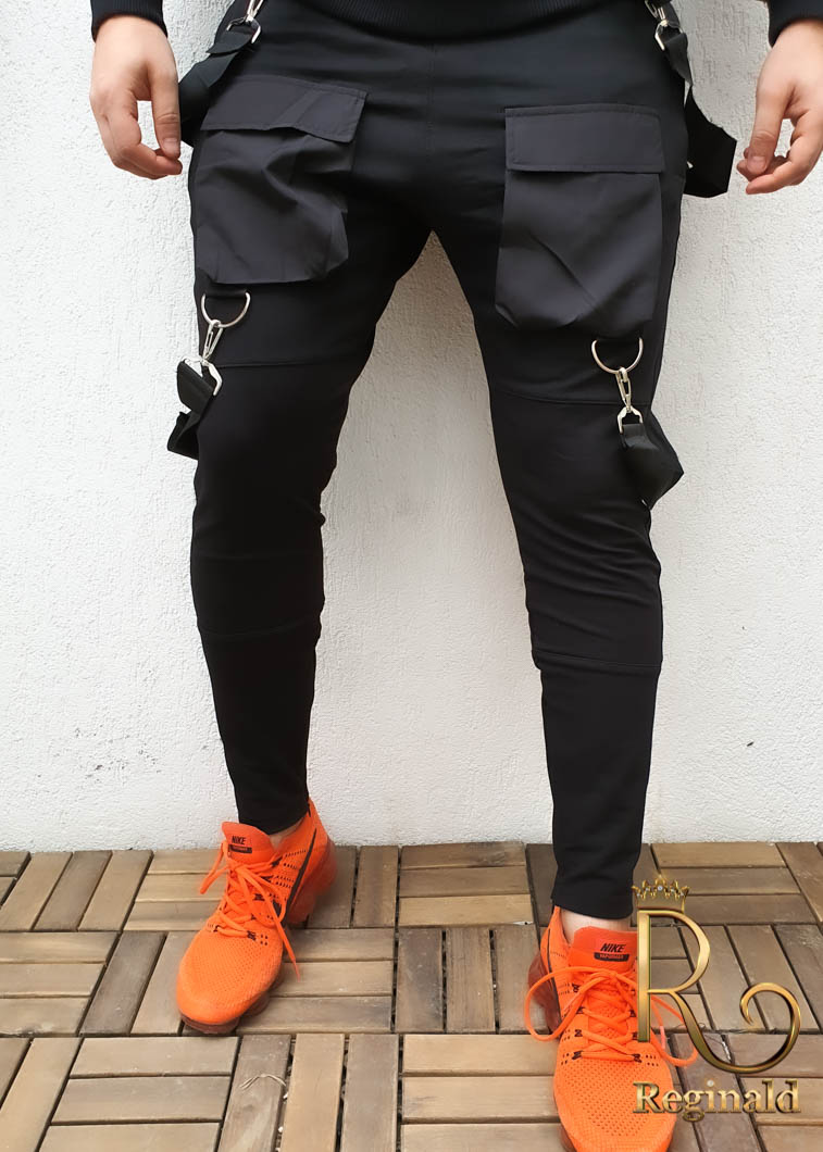 Specificity Slander Manage Pantaloni negri de trening elastici cu buzunare si bretele, conici - cod:  PNT116
