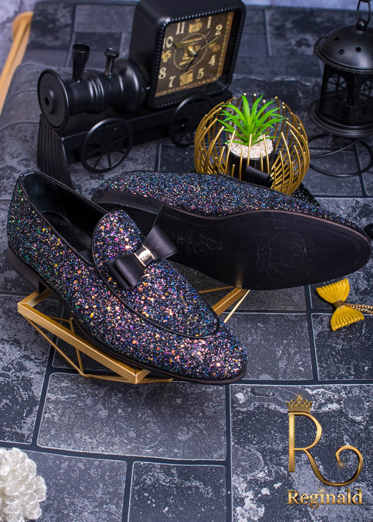 Loafers / Mocasini Reginald, Piele naturala cu glitter, Funda neagra - P1066 - imagine 4