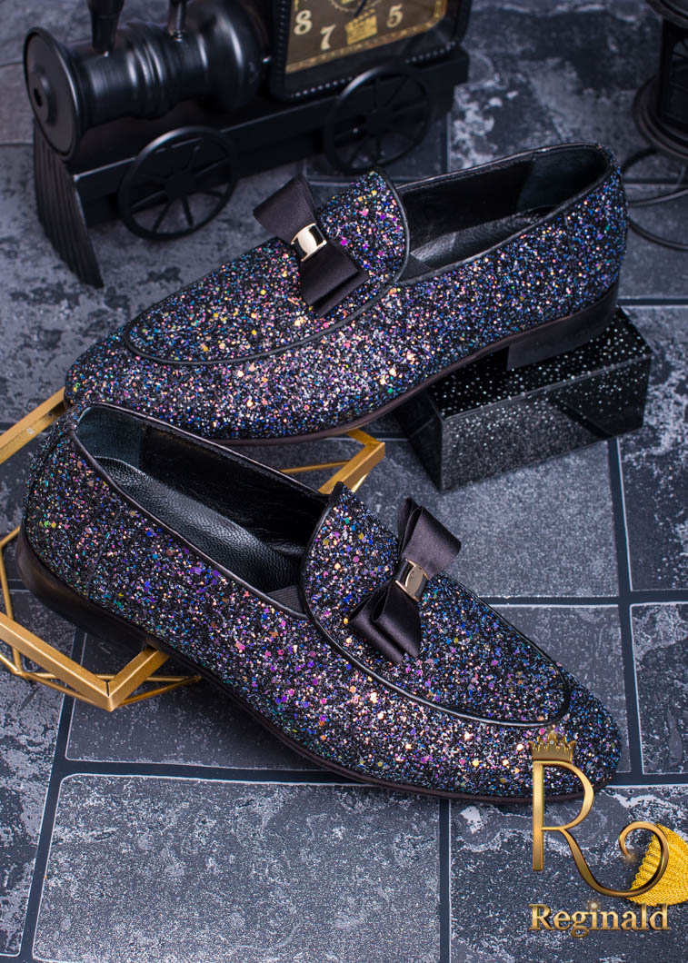 Loafers / Mocasini Reginald, Piele naturala cu glitter, Funda neagra - P1066 - imagine 3