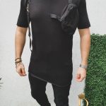 Men's long slim fit t-shirt, black with pockets Street Style code: TR57