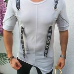 T-shirt homme slim fit long, blanc à bretelles, style urbain  réf. : TR67