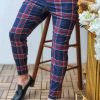 Pantaloni eleganți de bărbați, Slim Fit, Bleumarin in carouri roșii - PN421